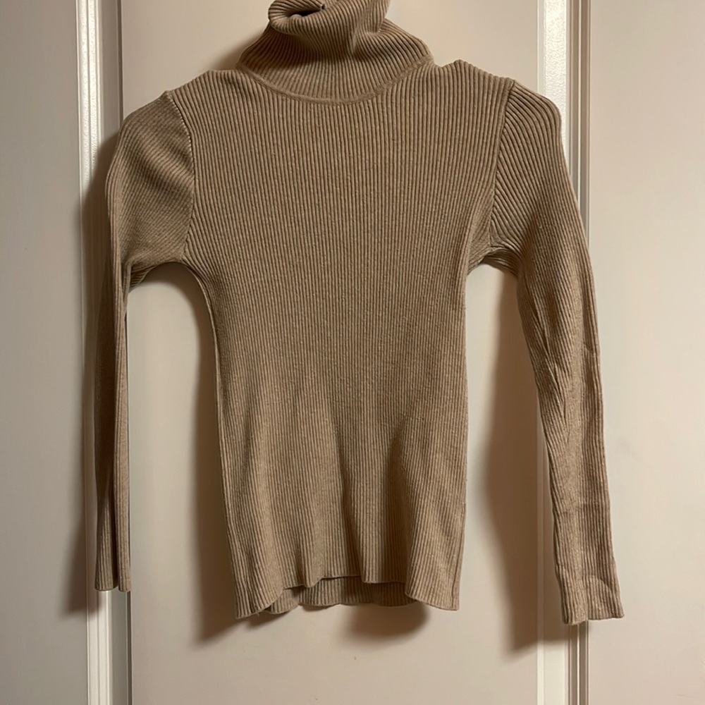 light brown turtleneck sweater